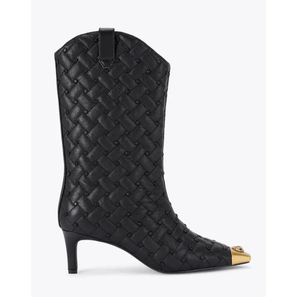Kurt Geiger Regent Crystal-Embellished Heeled Leather Boots Size 37 $340 NWB